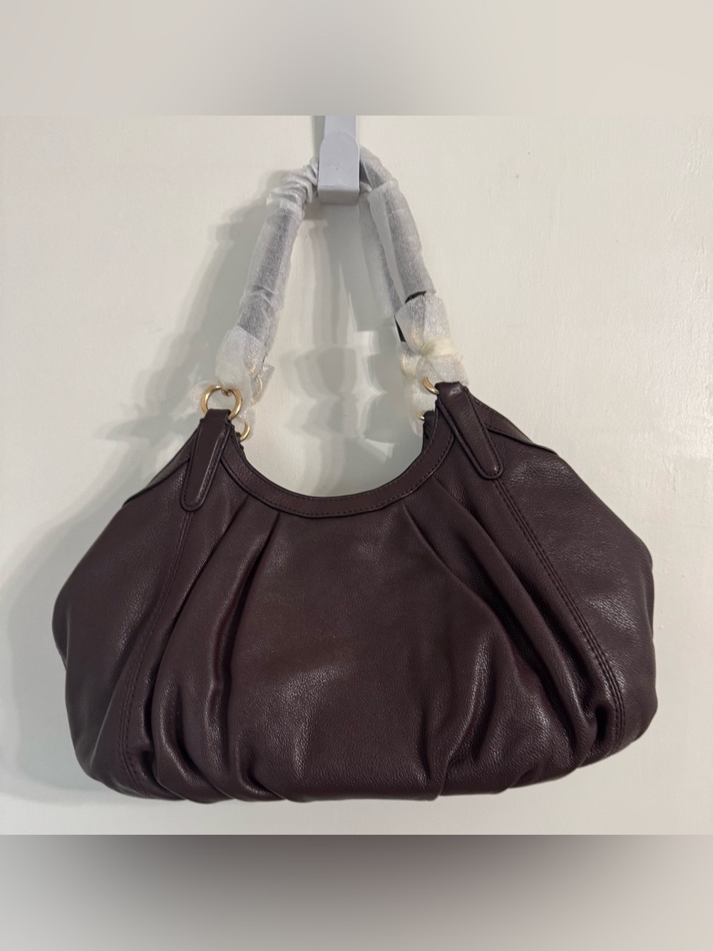 Coach Pebbled Leather Shoulder Bag in Plum Brown - Picture 2 of 12